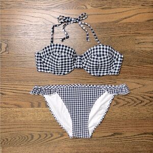 J. Crew + Aerie Gingham Ruffle Bottom Halter Strapless Bikini Set Size M / 34C
